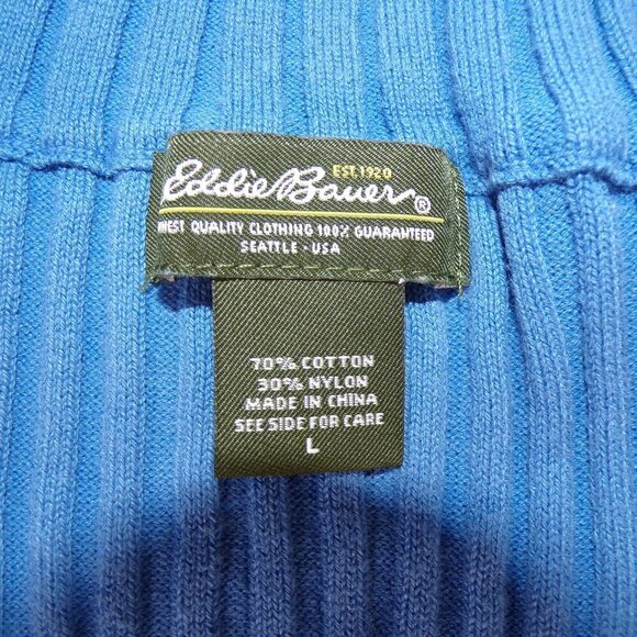 Eddie Bauer Quarter Zip High Neck Long Sleeve Ribbed Cotton Blend Sweater L #143 - Picture 3 of 7